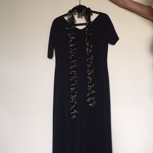 DKNY Black Maxi Dress with Gold Scarf